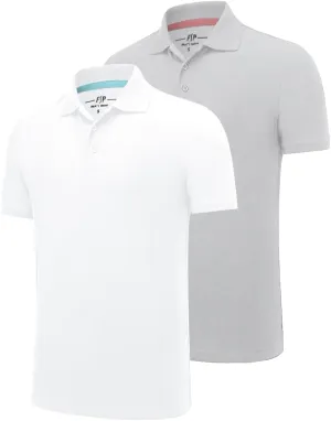 2 Pack Mens Polo Shirts with Pocket Short Sleeve Golf T-Shirt Moisture Wicking Casual Workout Shirts