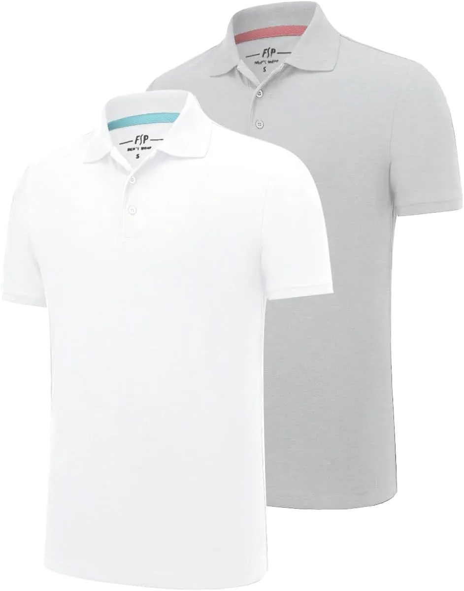 2 Pack Mens Polo Shirts with Pocket Short Sleeve Golf T-Shirt Moisture Wicking Casual Workout Shirts