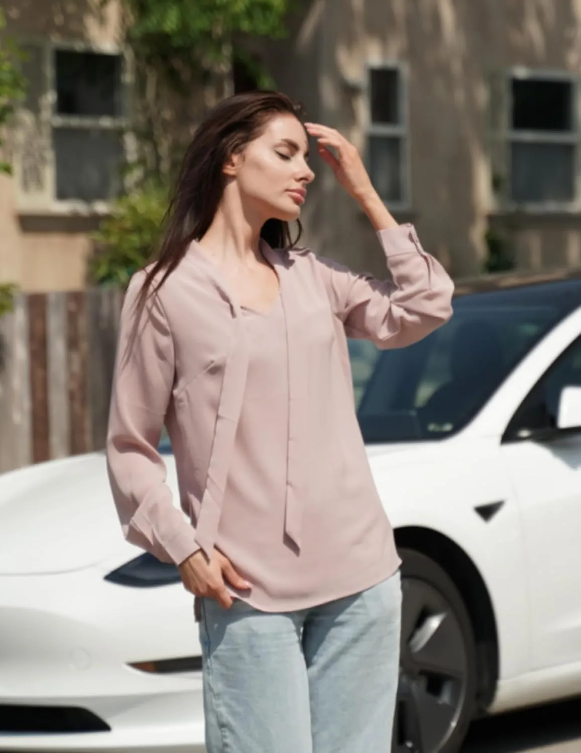 ACEVOG Chiffon Blouses for Women Dressy Bow Tie Neck Long Sleeve Work Shirt Formal Casual Wear