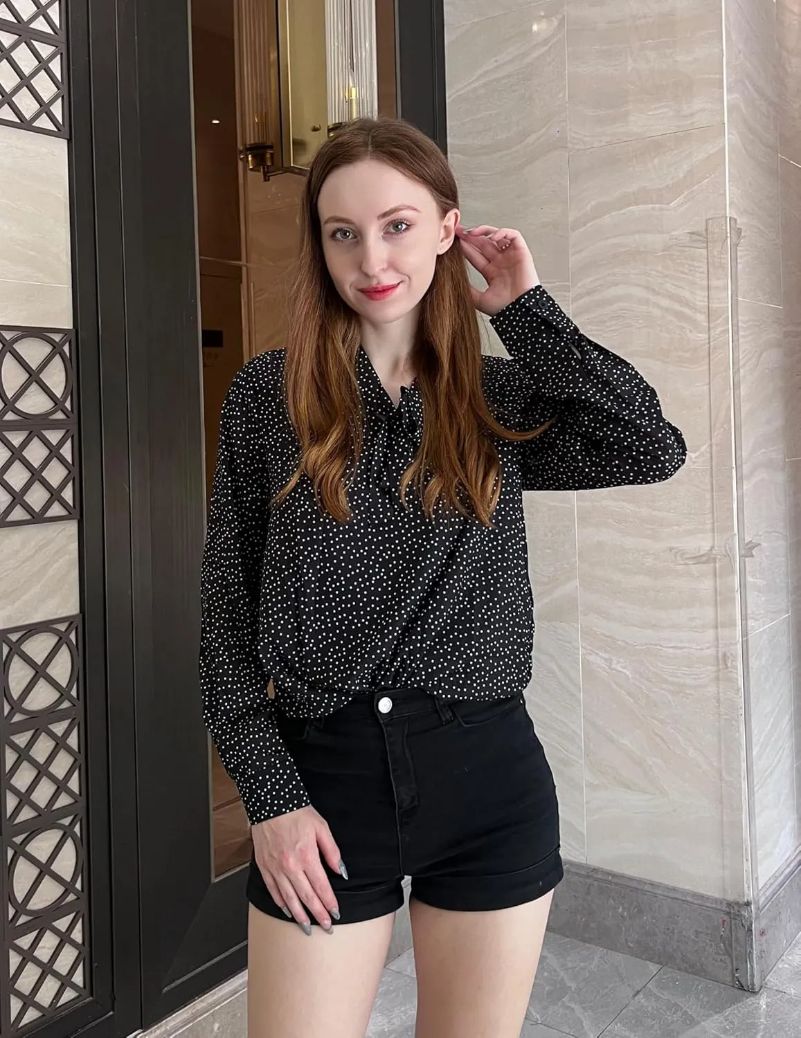 ACEVOG Chiffon Blouses for Women Dressy Bow Tie Neck Long Sleeve Work Shirt Formal Casual Wear