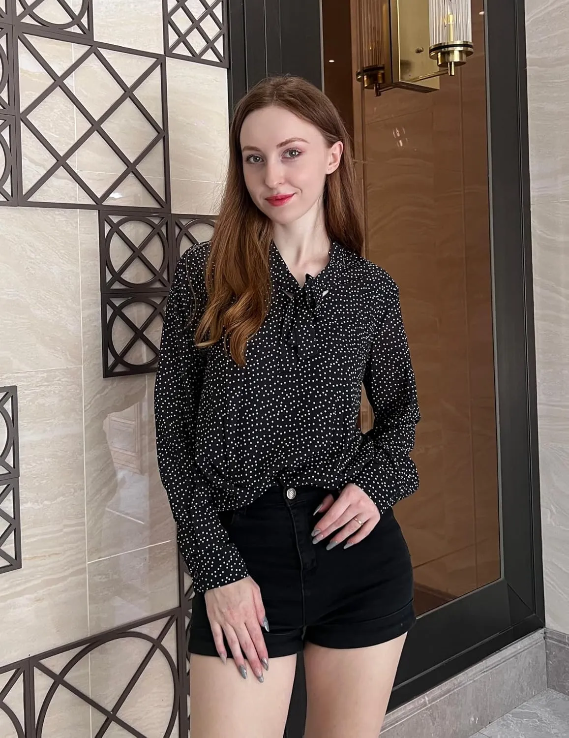 ACEVOG Chiffon Blouses for Women Dressy Bow Tie Neck Long Sleeve Work Shirt Formal Casual Wear