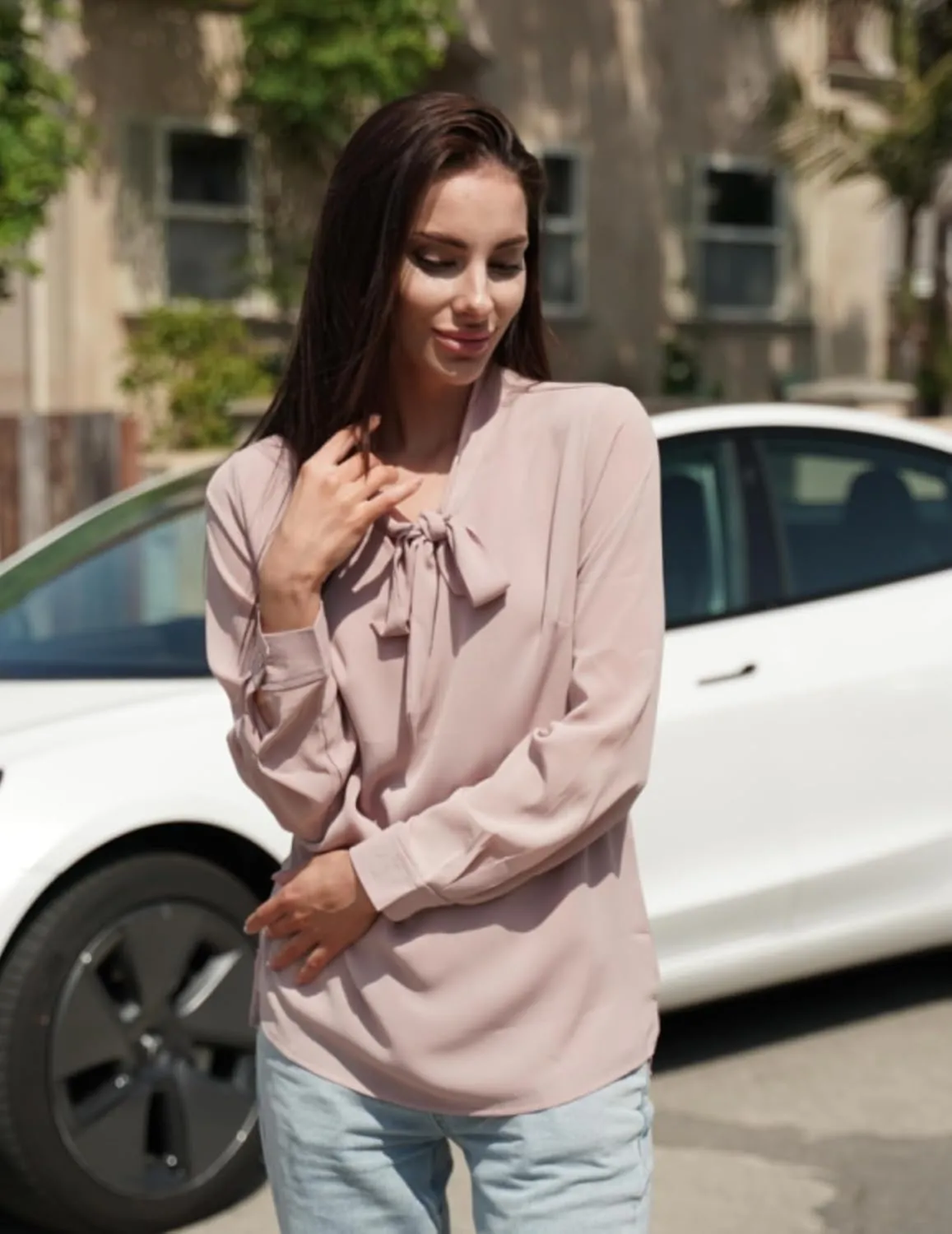 ACEVOG Chiffon Blouses for Women Dressy Bow Tie Neck Long Sleeve Work Shirt Formal Casual Wear