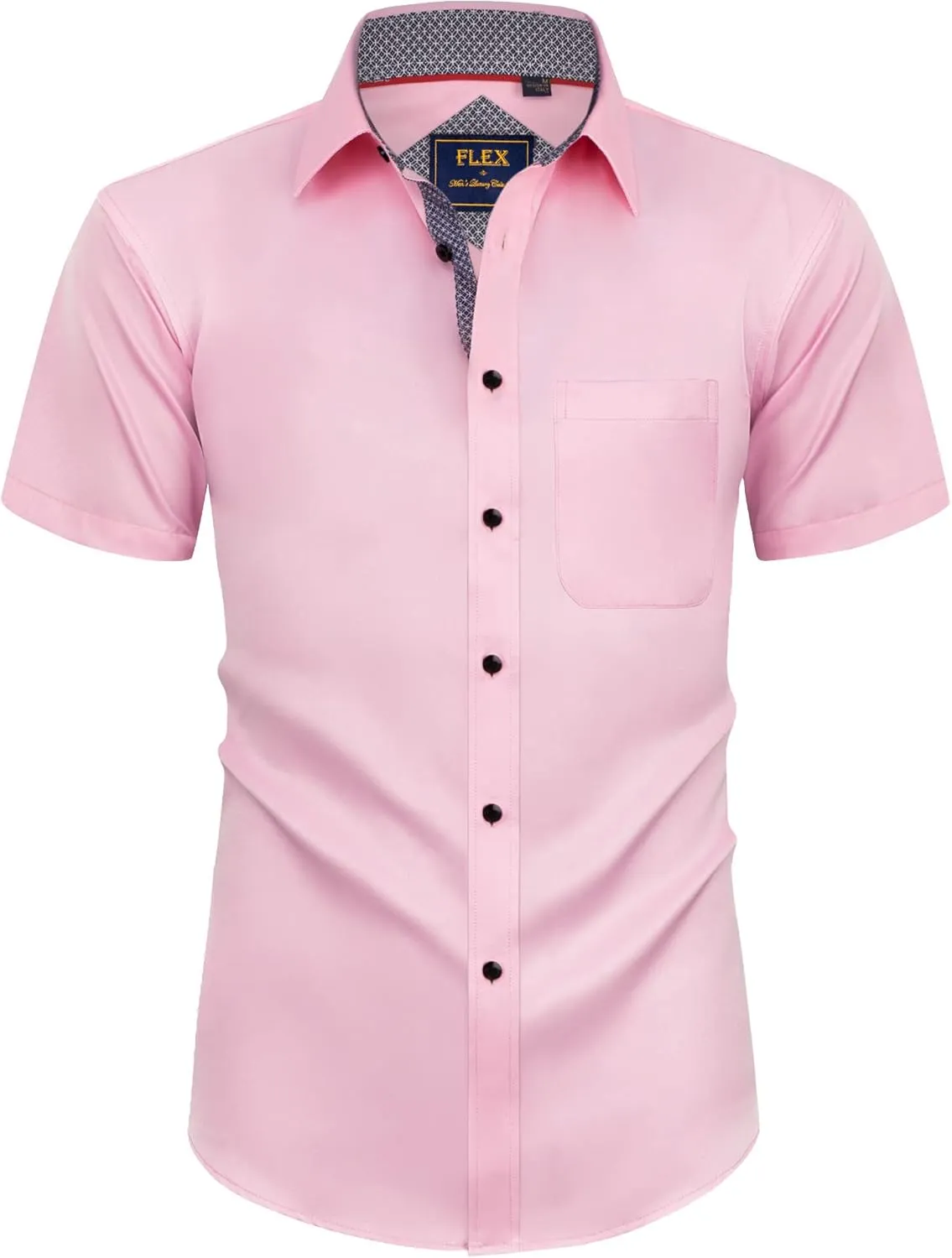 Alimens & Gentle Mens Short Sleeve Dress Shirts Wrinkle Free Solid Casual Button Down Shirts with Pocket