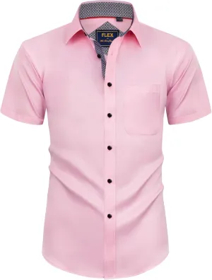 Alimens & Gentle Mens Short Sleeve Dress Shirts Wrinkle Free Solid Casual Button Down Shirts with Pocket