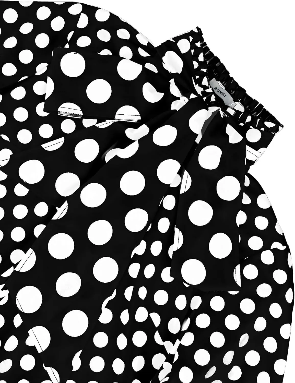 AOMEI Women's Bow Tied Neck Ruffle Trim Button Up Long Sleeve Workwear Shirts Blouse Black Polka Dot