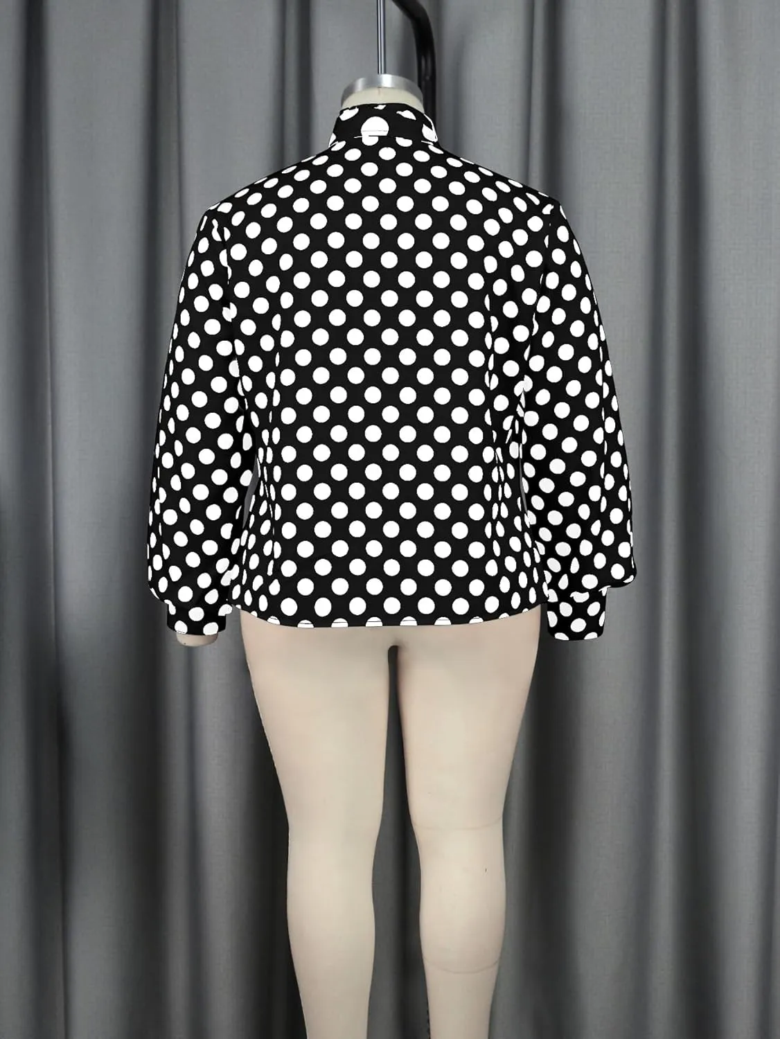 AOMEI Women's Bow Tied Neck Ruffle Trim Button Up Long Sleeve Workwear Shirts Blouse Black Polka Dot