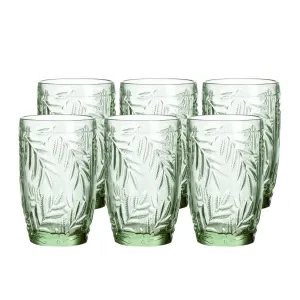 Colored Wine Glass Vintage- Pressed Pattern Water Glass - 11.5 Ounce Set of 6 (Green