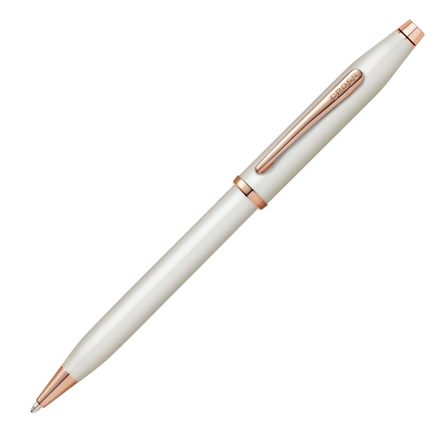 Cross Century II Ballpoint Pen in Pearlescent White Lacquer with Rose Gold Trim