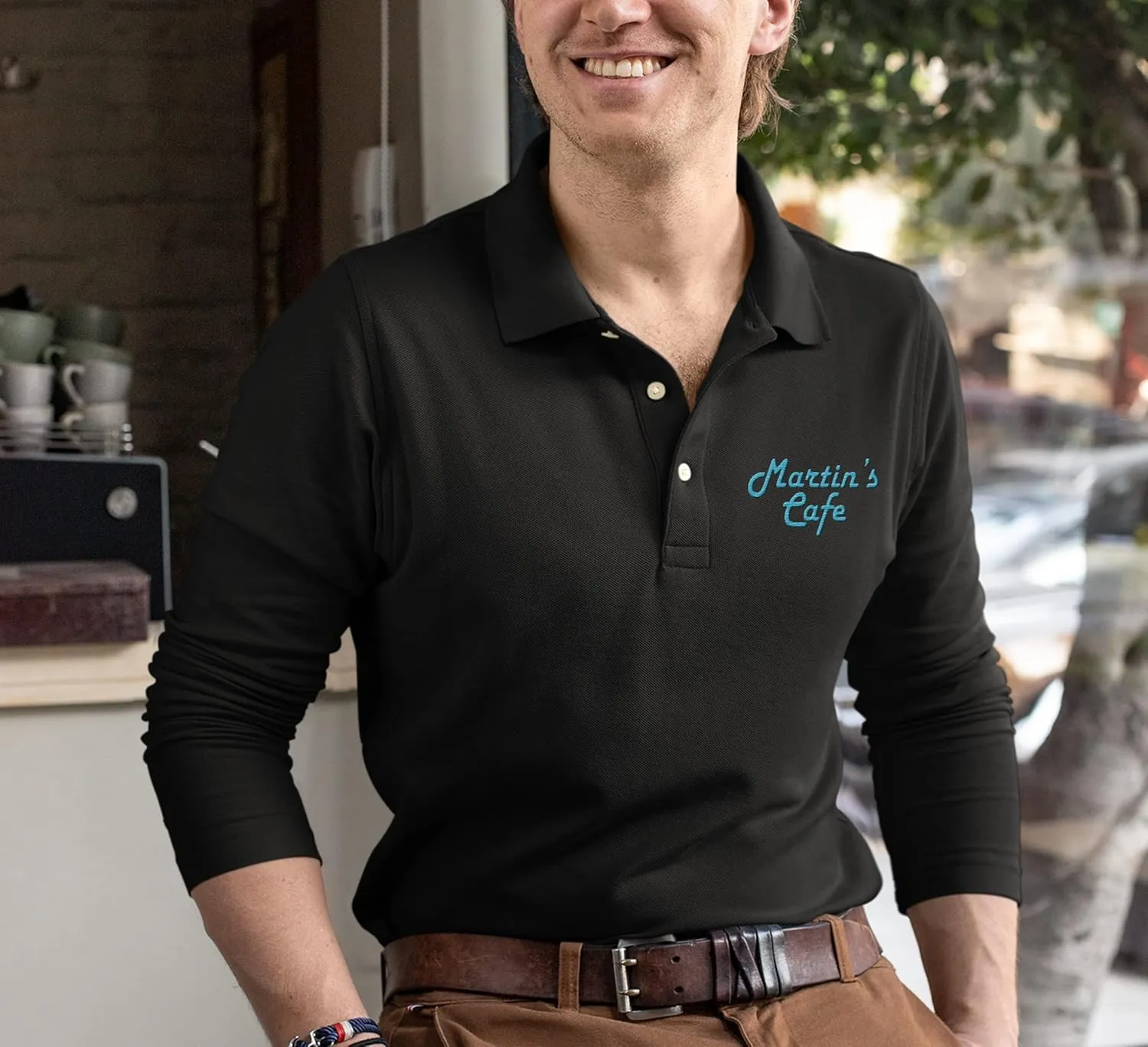 Custom Embroidered Long Sleeve Polo Shirts for Men Personalized Embroidery Text