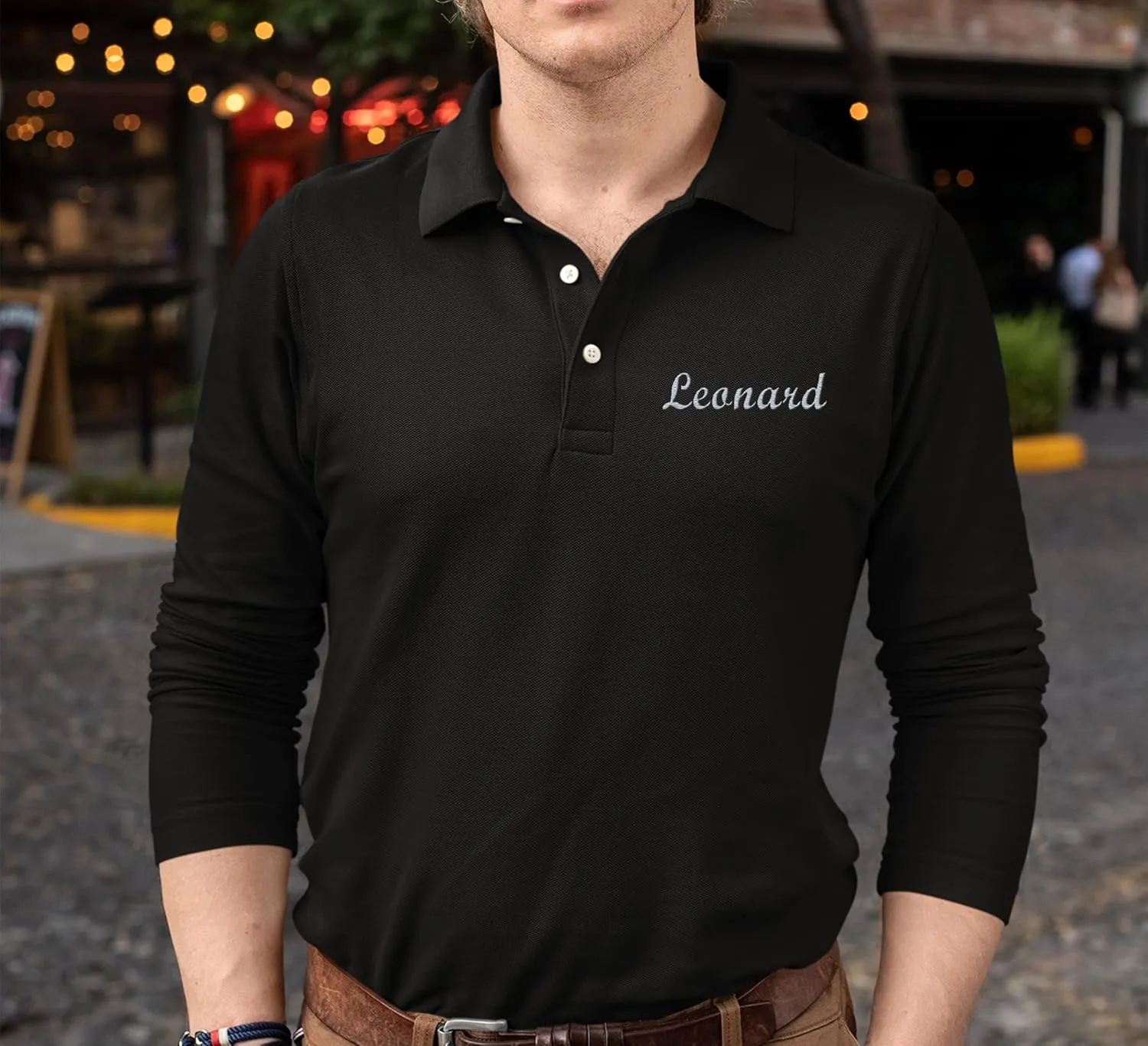 Custom Embroidered Long Sleeve Polo Shirts for Men Personalized Embroidery Text