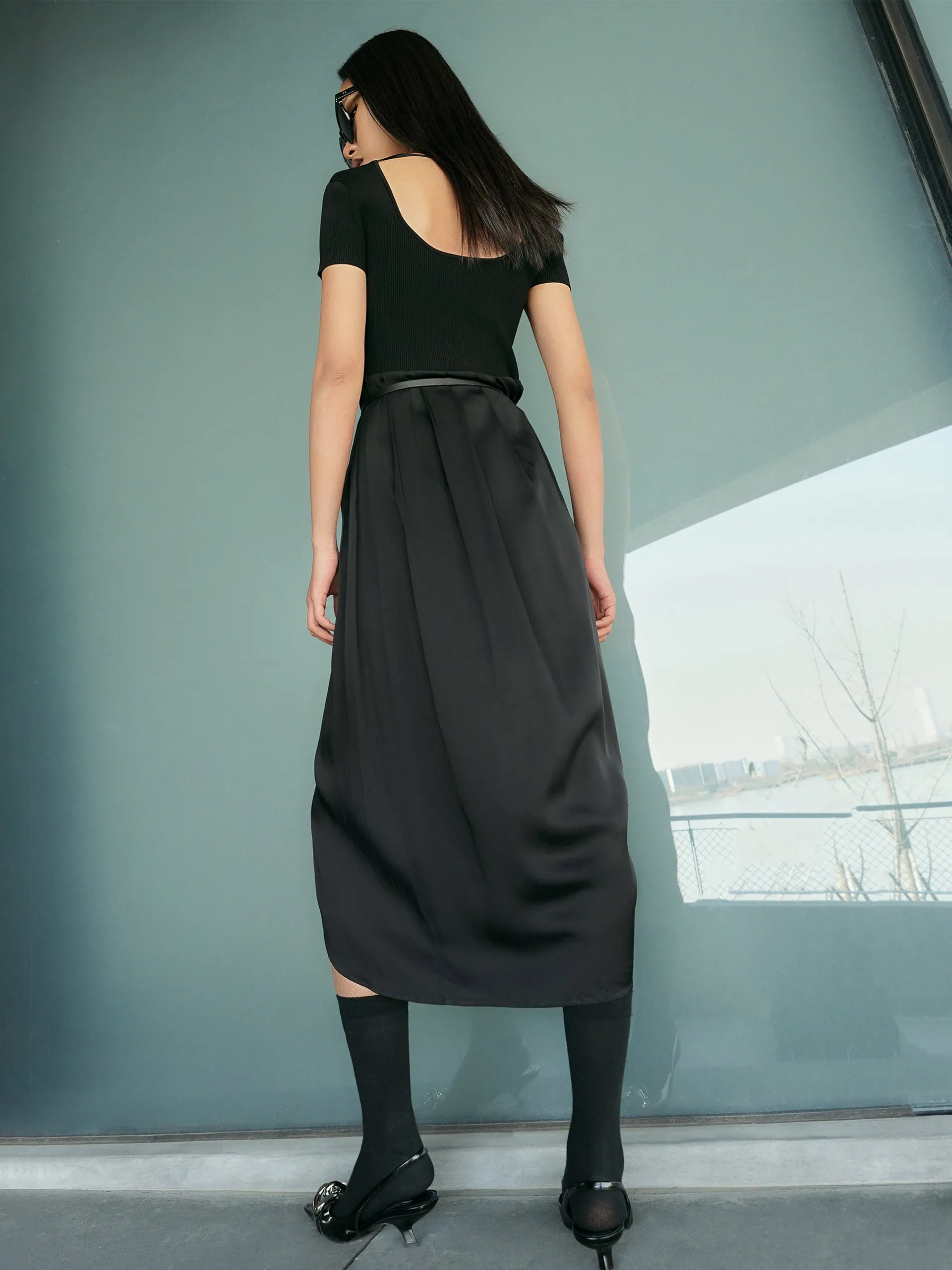 Faux Two Piece Irregular Hem Dress