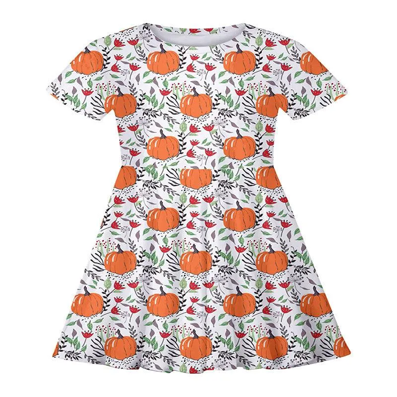 Girls' Fashionable Printed Short-sleeved Dress