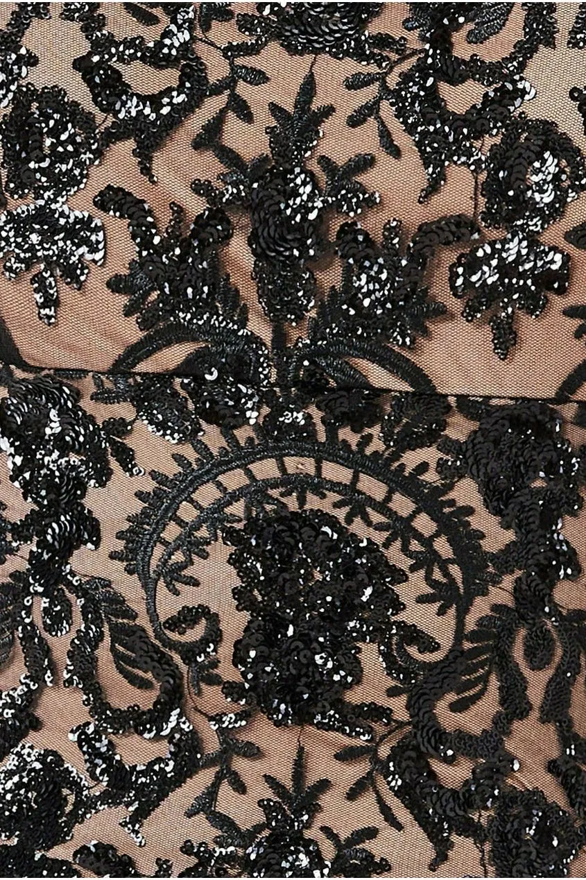 Goddiva Plus Bardot Sequin Embroidered Maxi - Black