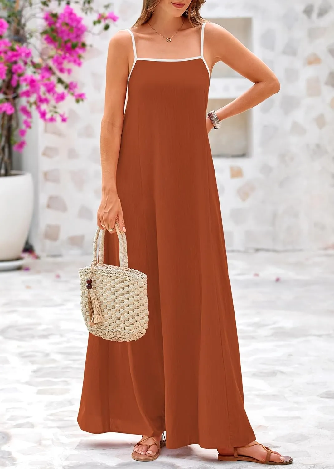 KIRUNDO Women Summer Maxi Sundress 2025 Boho Spaghetti Strap Sleeveless Casual Loose Flowy A Line Beach Vacation Dress