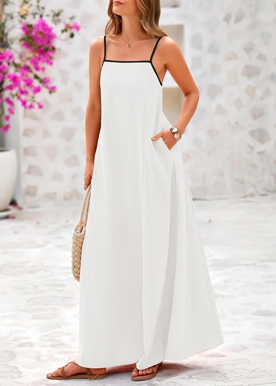KIRUNDO Women Summer Maxi Sundress 2025 Boho Spaghetti Strap Sleeveless Casual Loose Flowy A Line Beach Vacation Dress