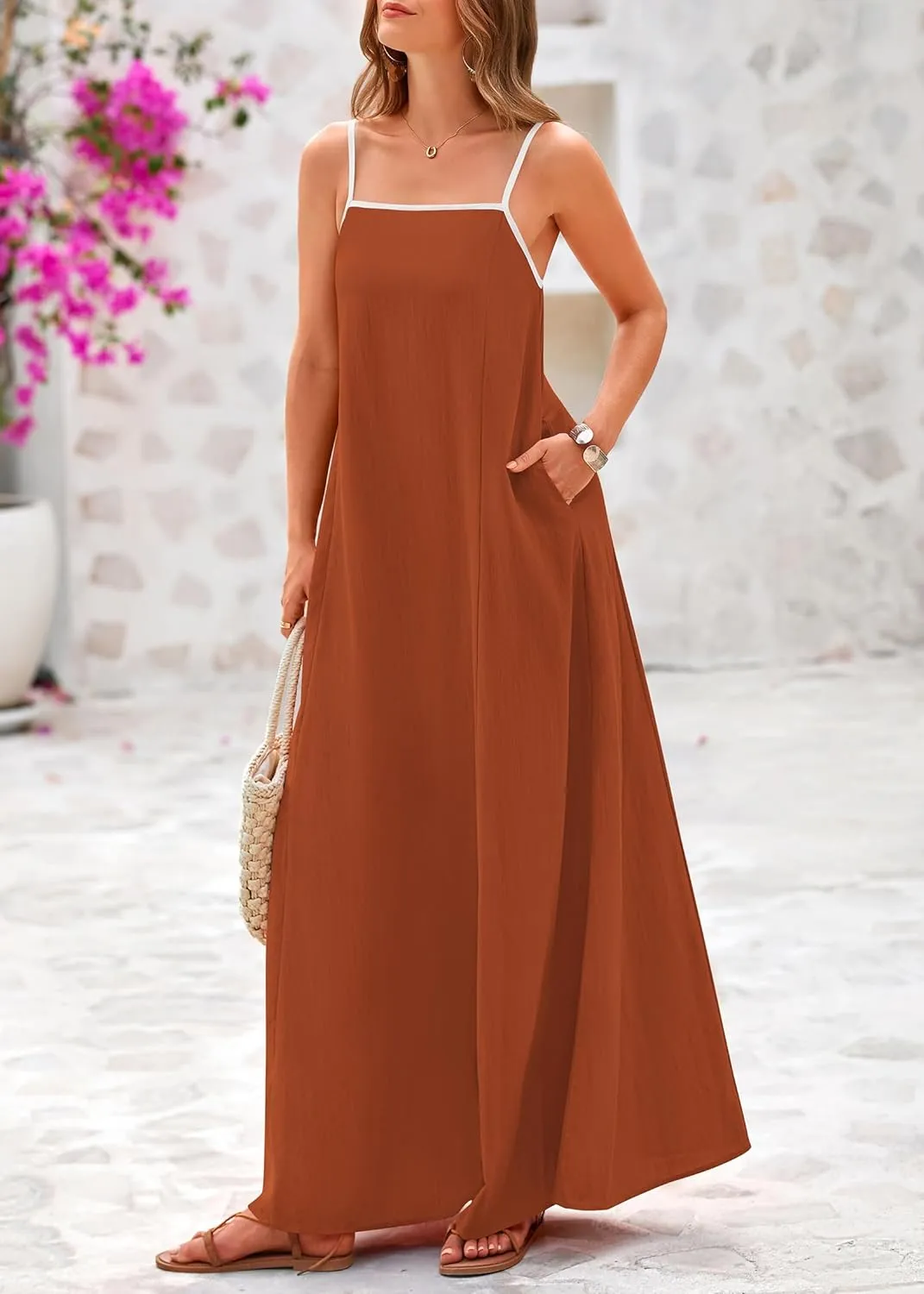 KIRUNDO Women Summer Maxi Sundress 2025 Boho Spaghetti Strap Sleeveless Casual Loose Flowy A Line Beach Vacation Dress