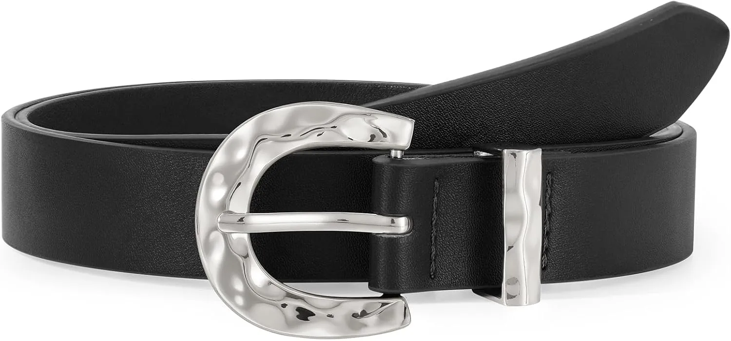 LEACOOLKEY Leather Belt for Women Ladies Waist Belt for Jeans Dress Fashion Leather Belt with Gold Buckle Toltal 47",Suit waist size 36"-40"