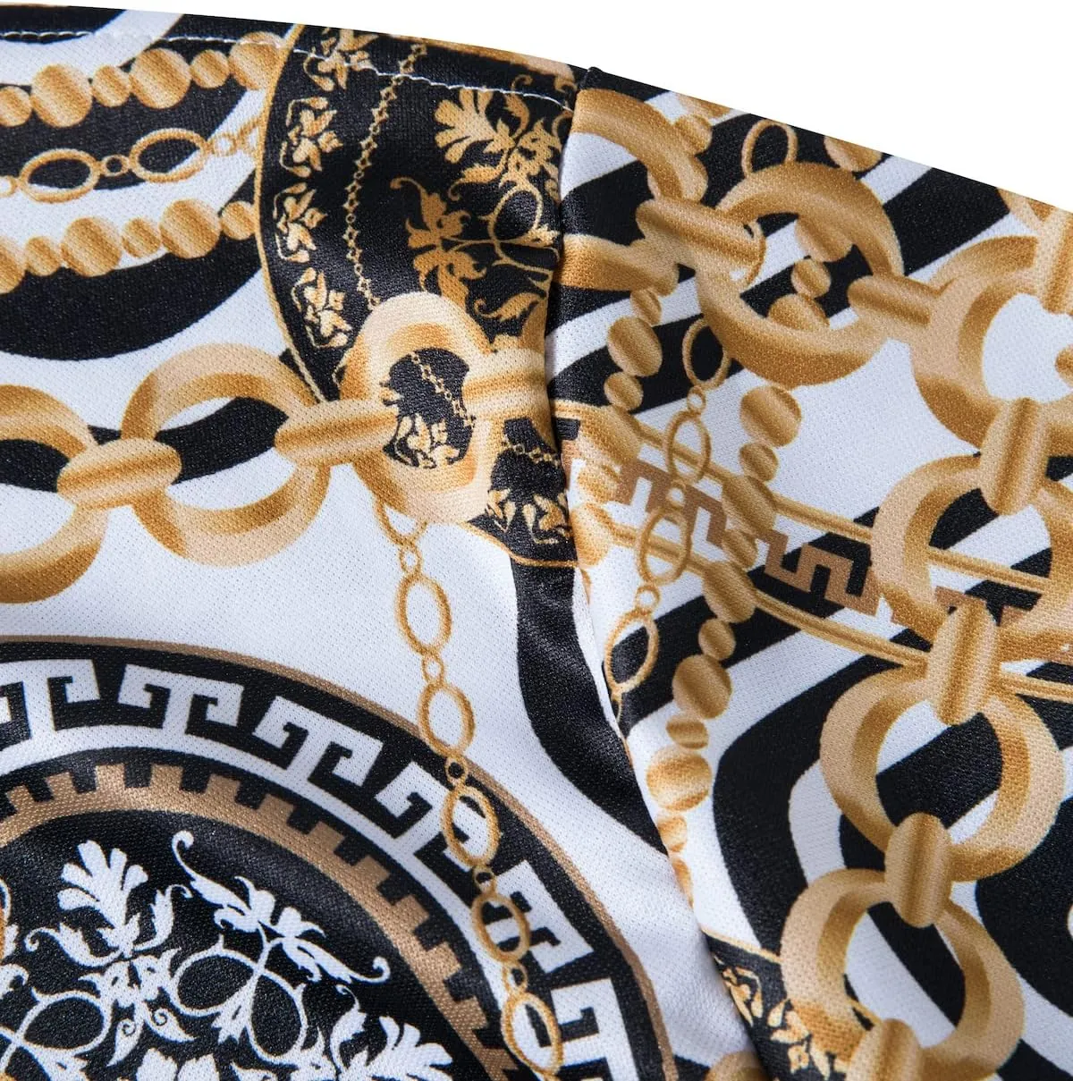 Mens Luxury Polo Shirts Black Gold Short Sleeve Baroque Chain Print Casual Wicking Golf Flower T-Shirt