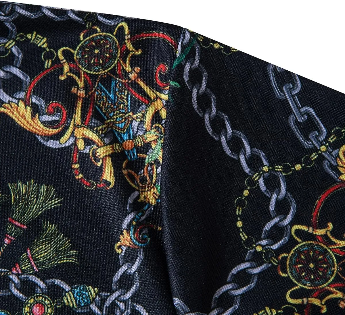 Mens Luxury Polo Shirts Black Gold Short Sleeve Baroque Chain Print Casual Wicking Golf Flower T-Shirt