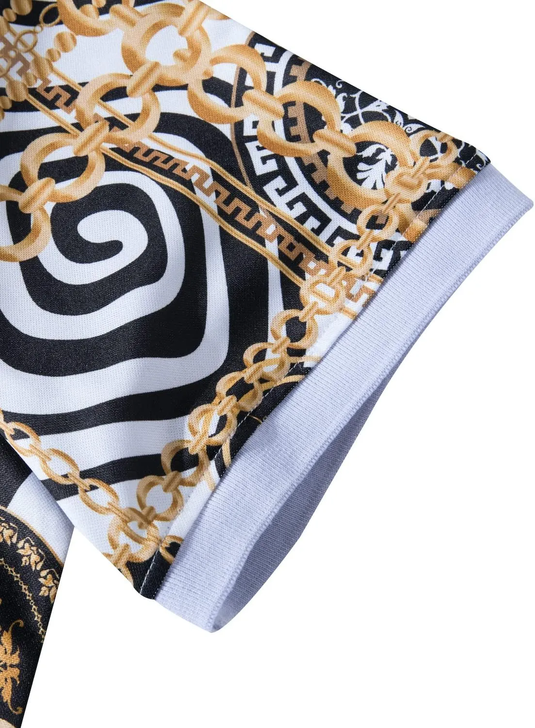 Mens Luxury Polo Shirts Black Gold Short Sleeve Baroque Chain Print Casual Wicking Golf Flower T-Shirt
