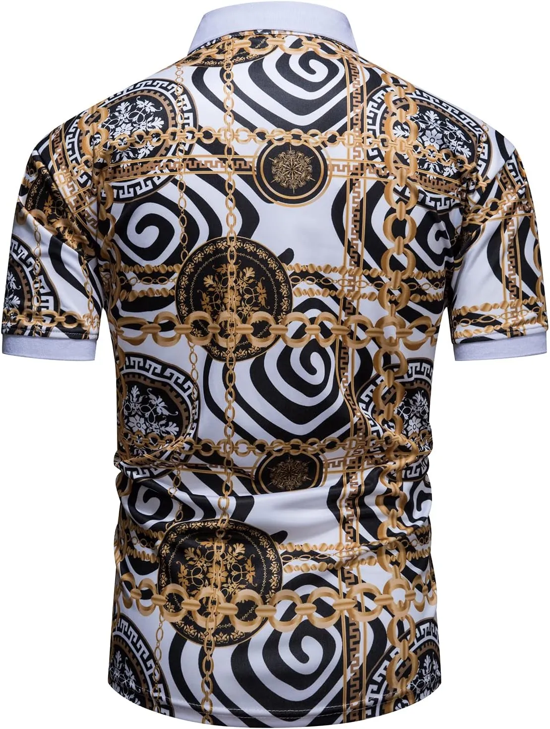 Mens Luxury Polo Shirts Black Gold Short Sleeve Baroque Chain Print Casual Wicking Golf Flower T-Shirt
