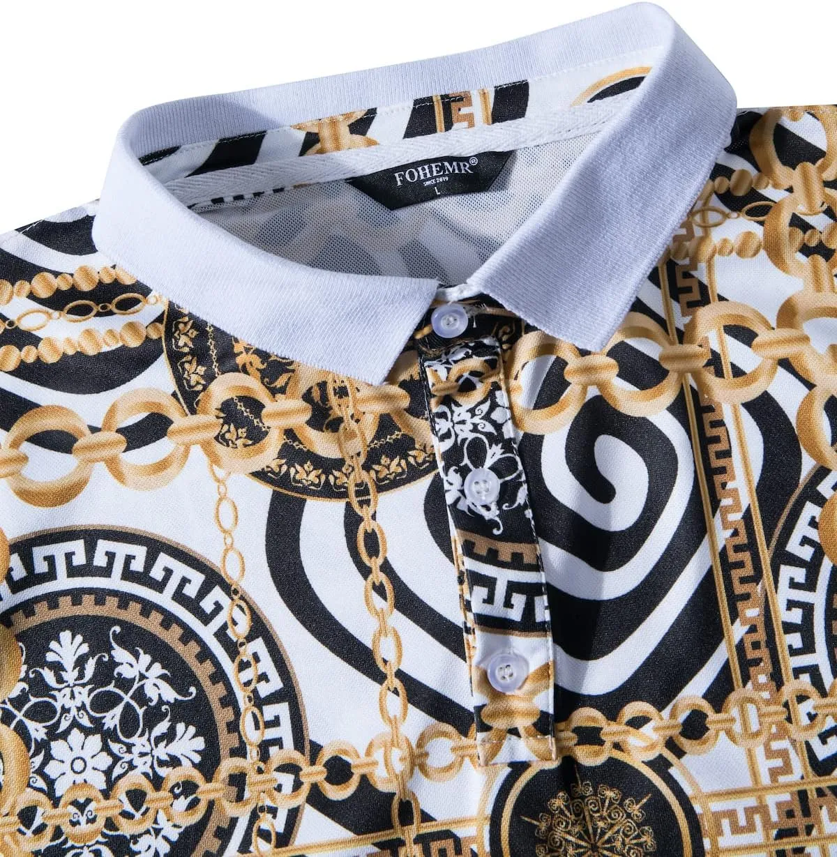 Mens Luxury Polo Shirts Black Gold Short Sleeve Baroque Chain Print Casual Wicking Golf Flower T-Shirt