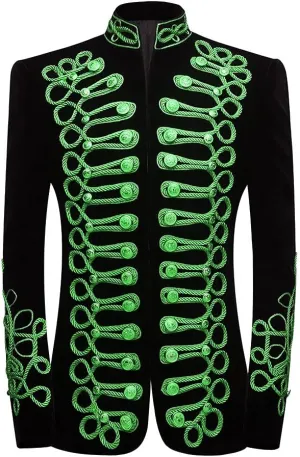 Mens Stylish Court Prince Black Velvet Gold Embroidery Blazer Suit Jacket