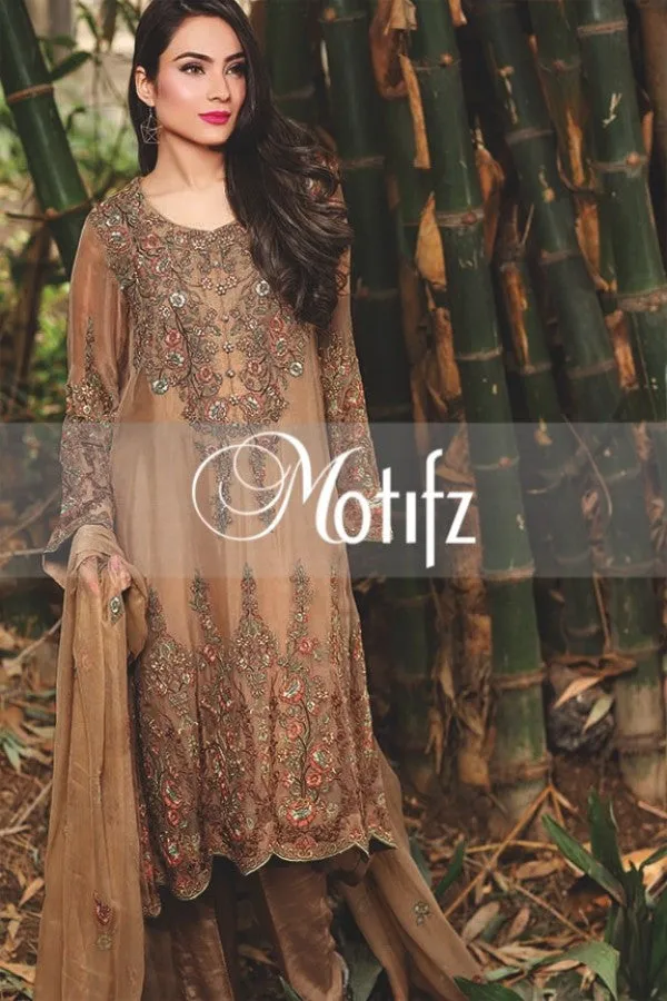 Motifz Embroidered Crinkle Chiffon Collection '16 – Coffee 1258
