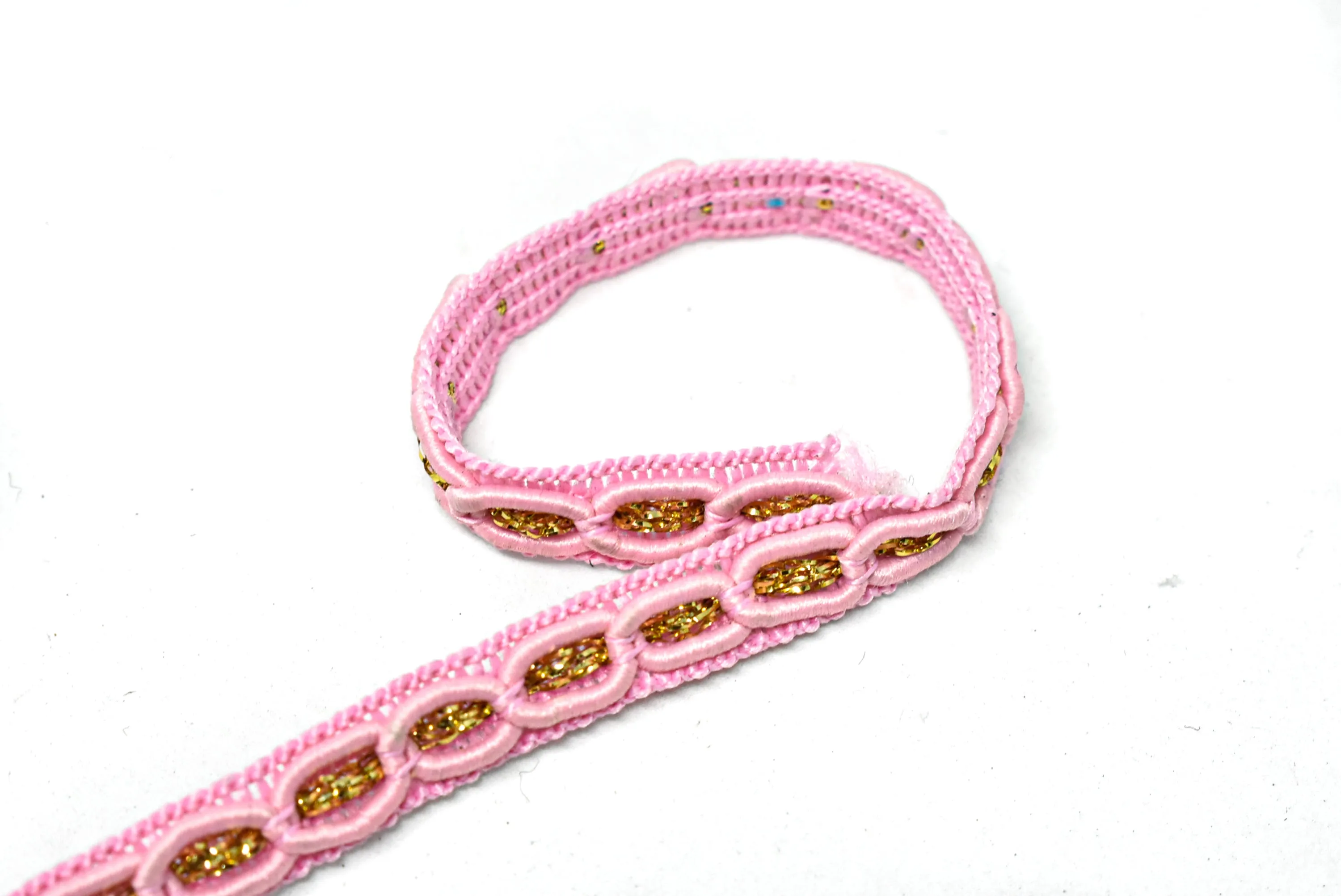 Pink and Metallic Gold Braided Gimp Trim 1/2" - by the yard