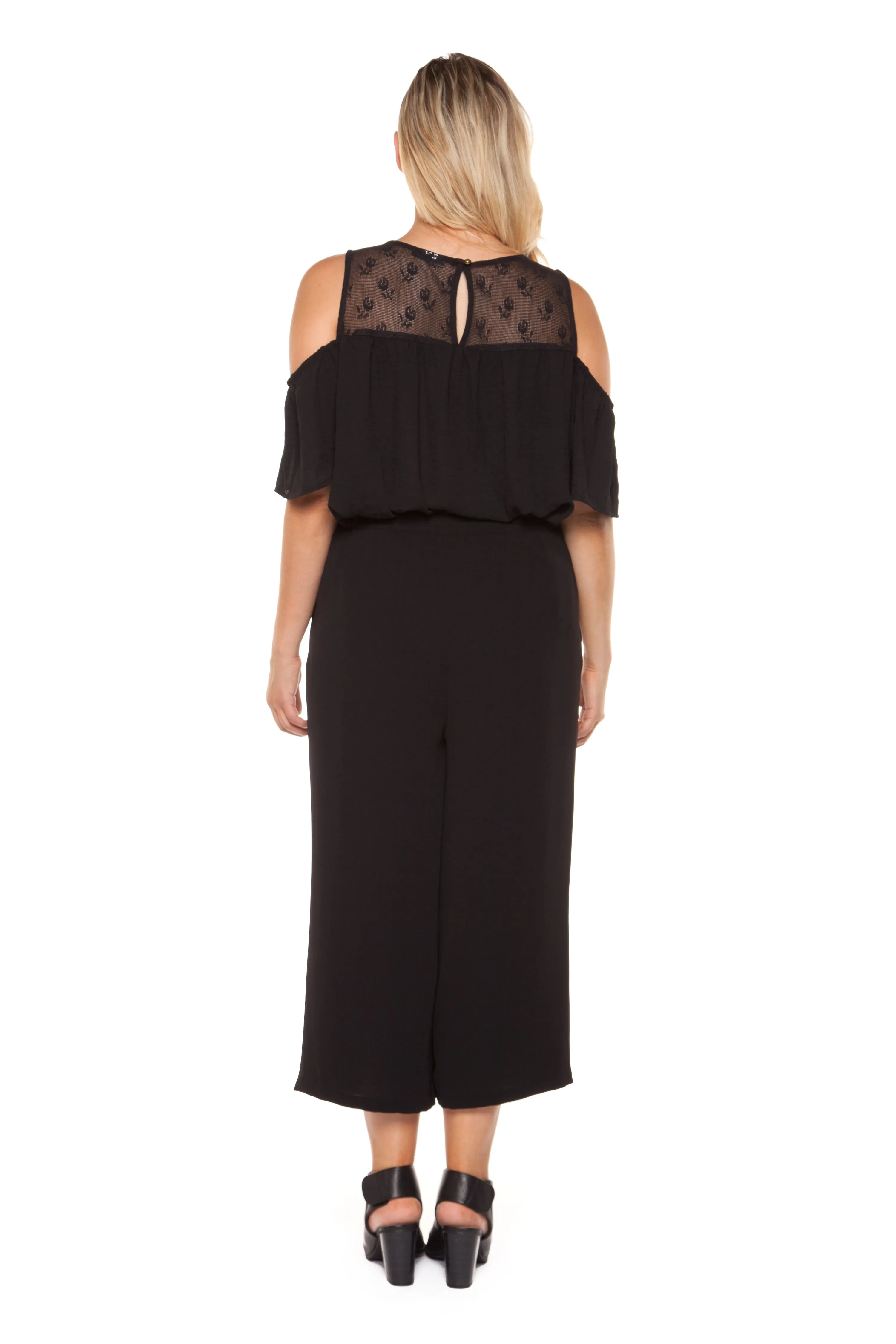 Plus Size Black Cold Shoulder Lace Top