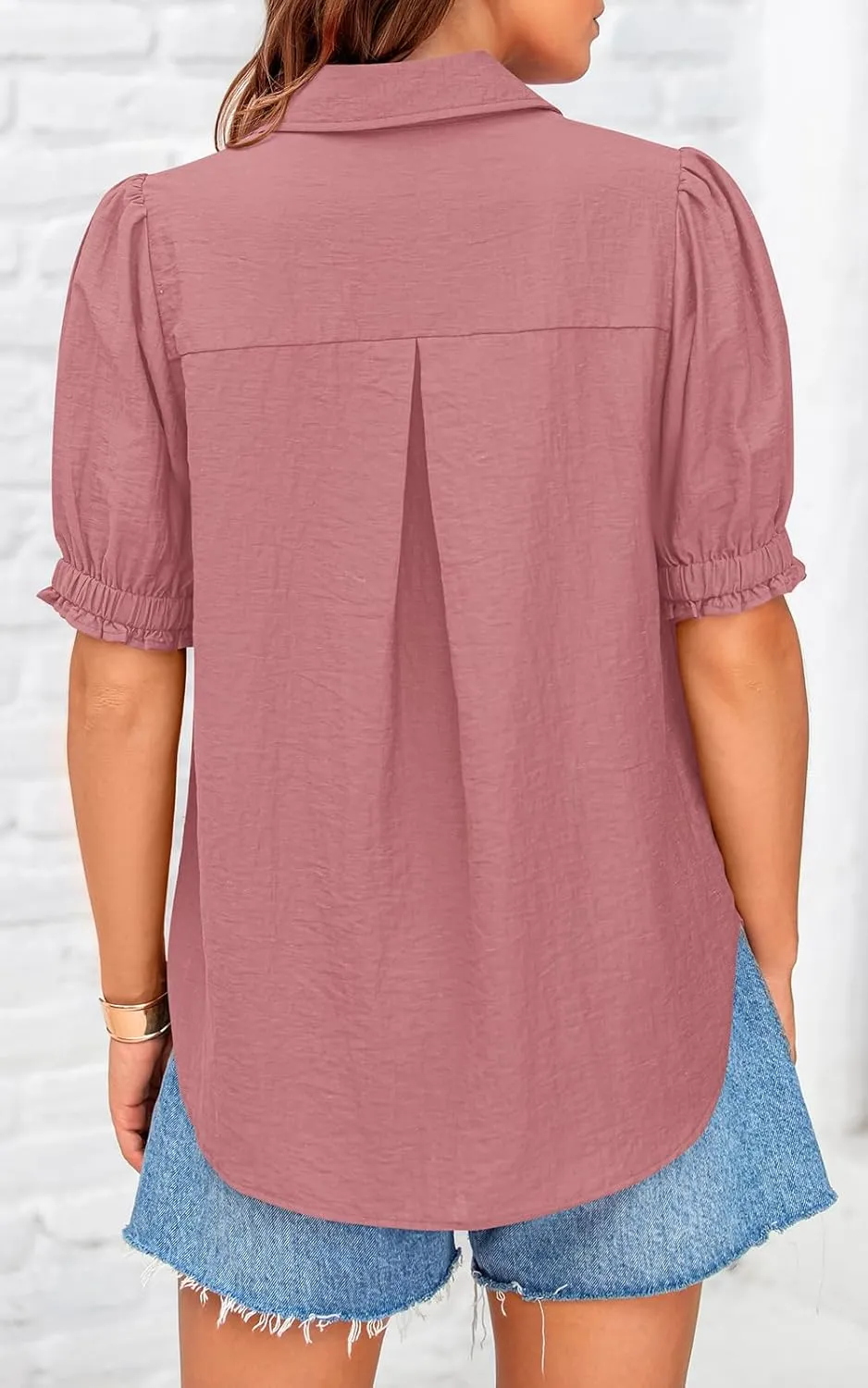 PRETTYGARDEN Womens Summer Short Sleeve Button Down Shirts V Neck Collared Casual Blouse Tops with Pockets