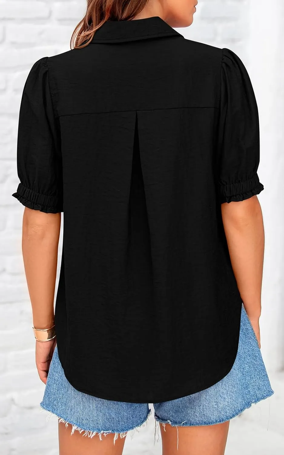 PRETTYGARDEN Womens Summer Short Sleeve Button Down Shirts V Neck Collared Casual Blouse Tops with Pockets