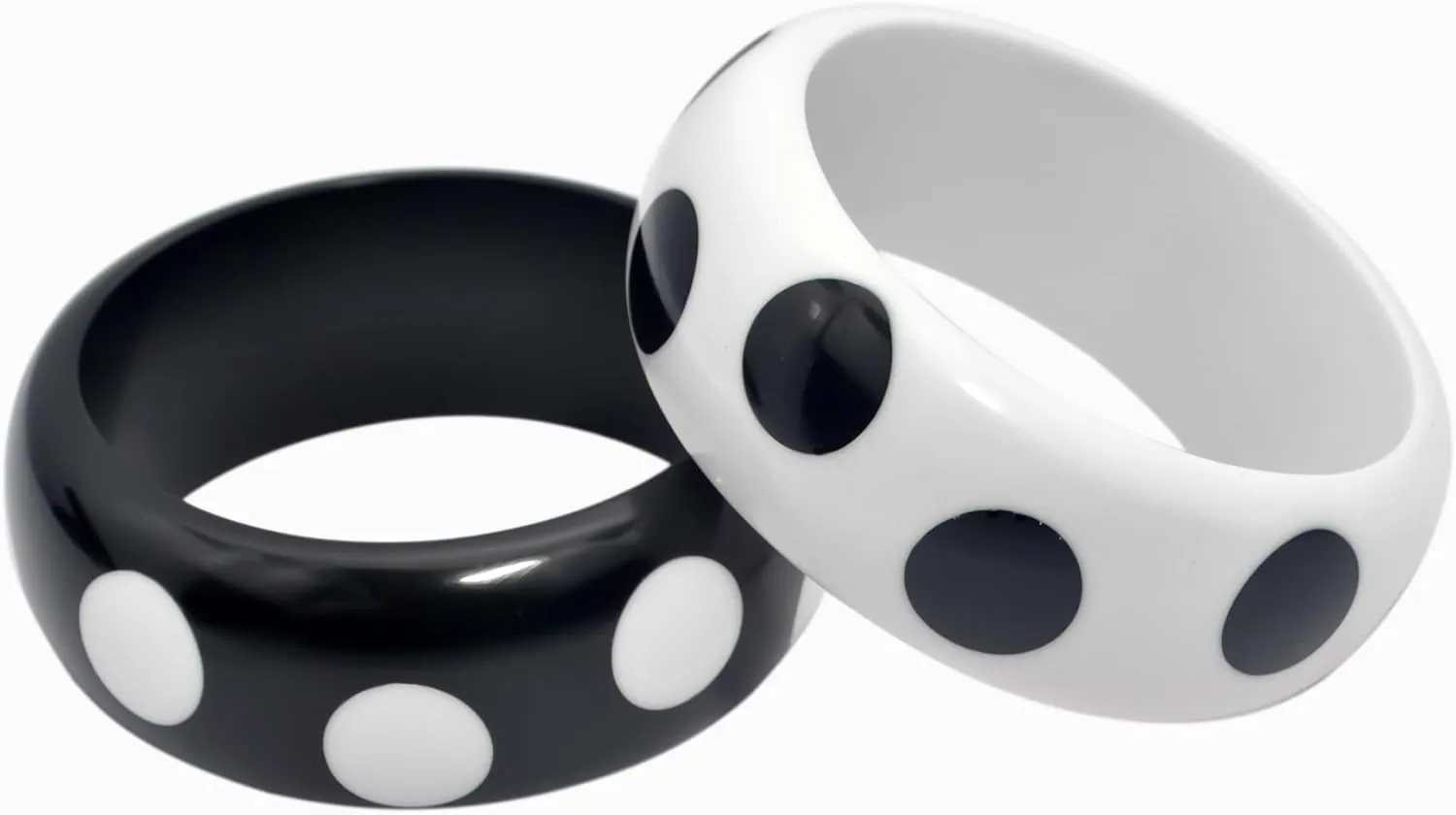 Pure Hands Polka Dot Resin Bangles Set  Polka Hauteur Black and White Handmade Bracelets for Women | Modern Half-Round and Wide Cuff Design Studio