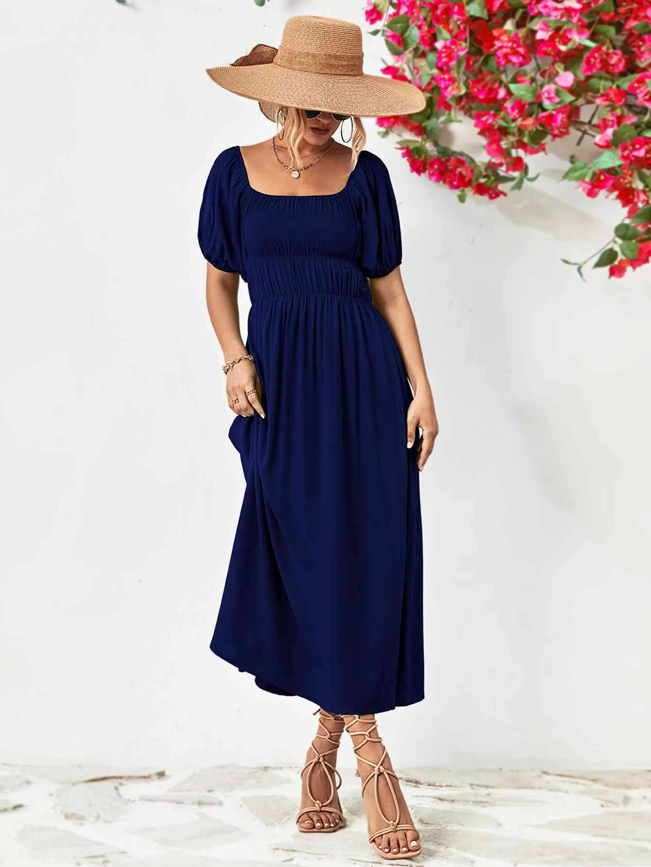 TEEK - Off-Shoulder Balloon Sleeve Midi Dress