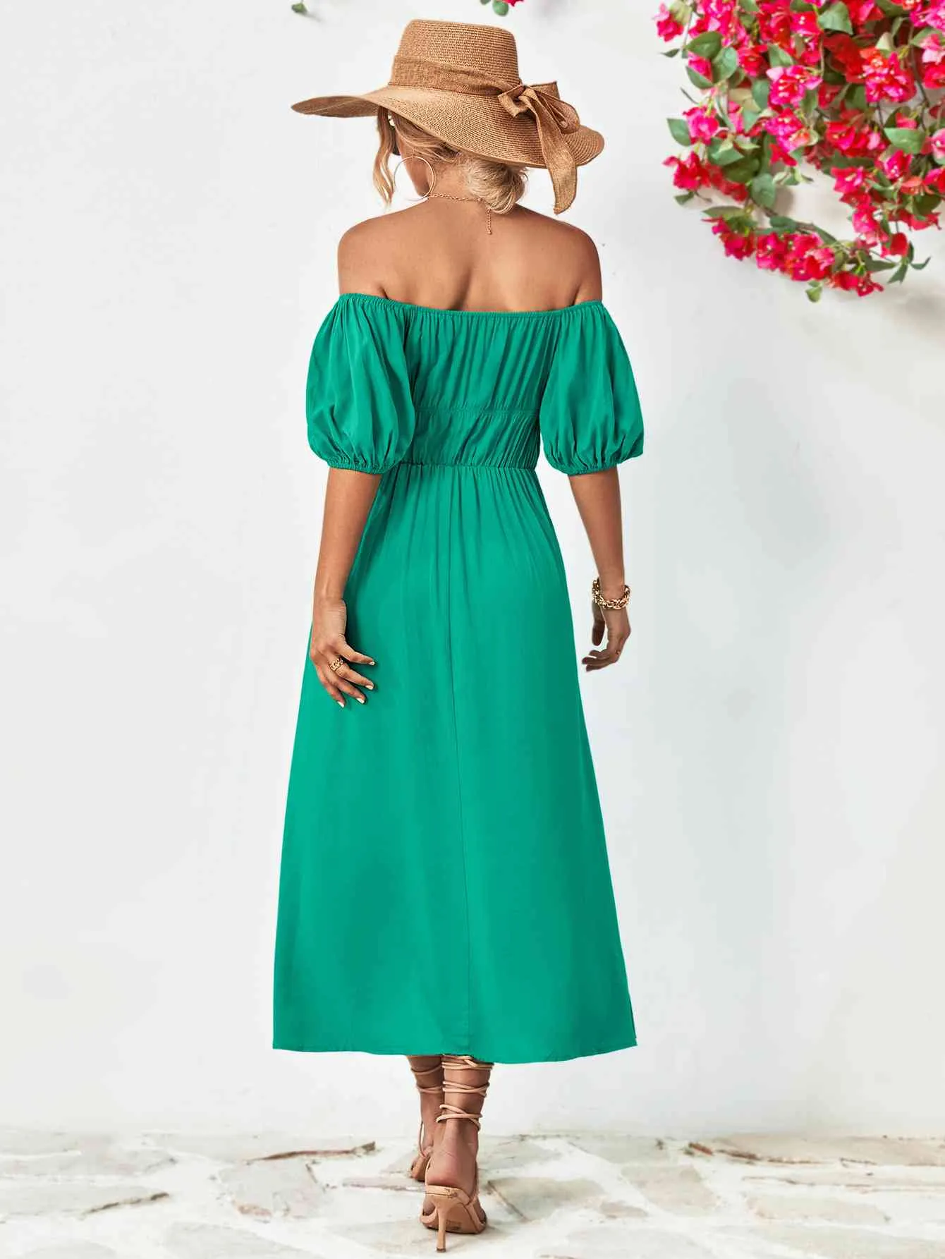 TEEK - Off-Shoulder Balloon Sleeve Midi Dress