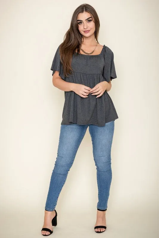 TEEK - Solid Square Neck Babydoll Tunic