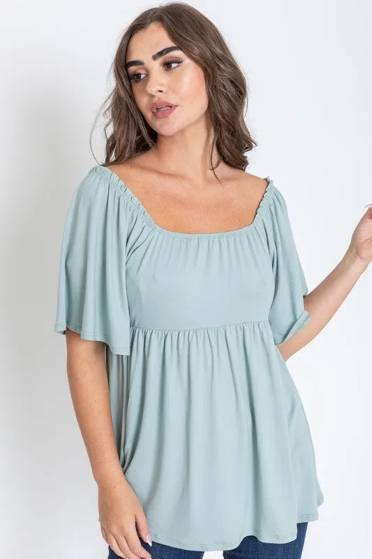 TEEK - Solid Square Neck Babydoll Tunic