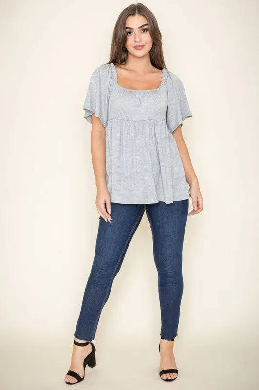 TEEK - Solid Square Neck Babydoll Tunic