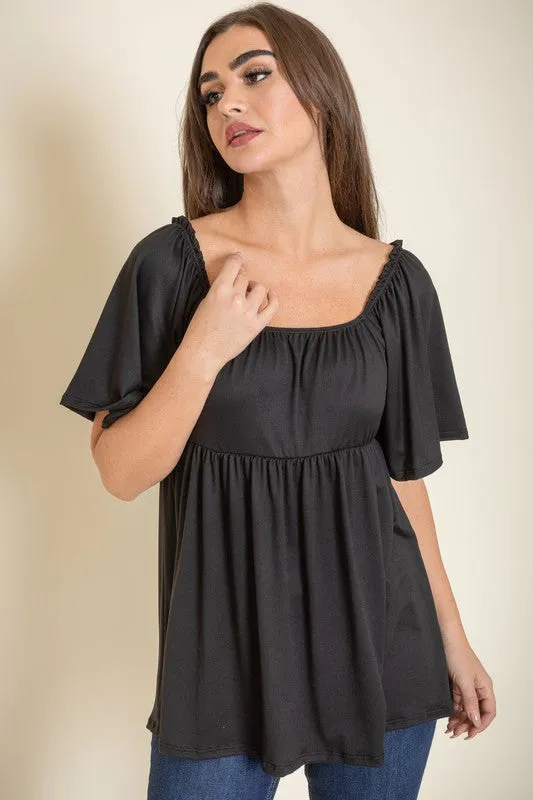 TEEK - Solid Square Neck Babydoll Tunic