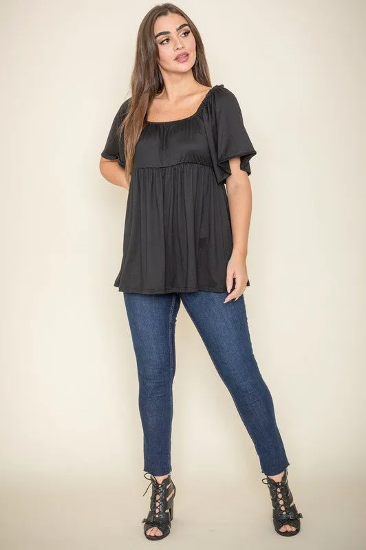 TEEK - Solid Square Neck Babydoll Tunic
