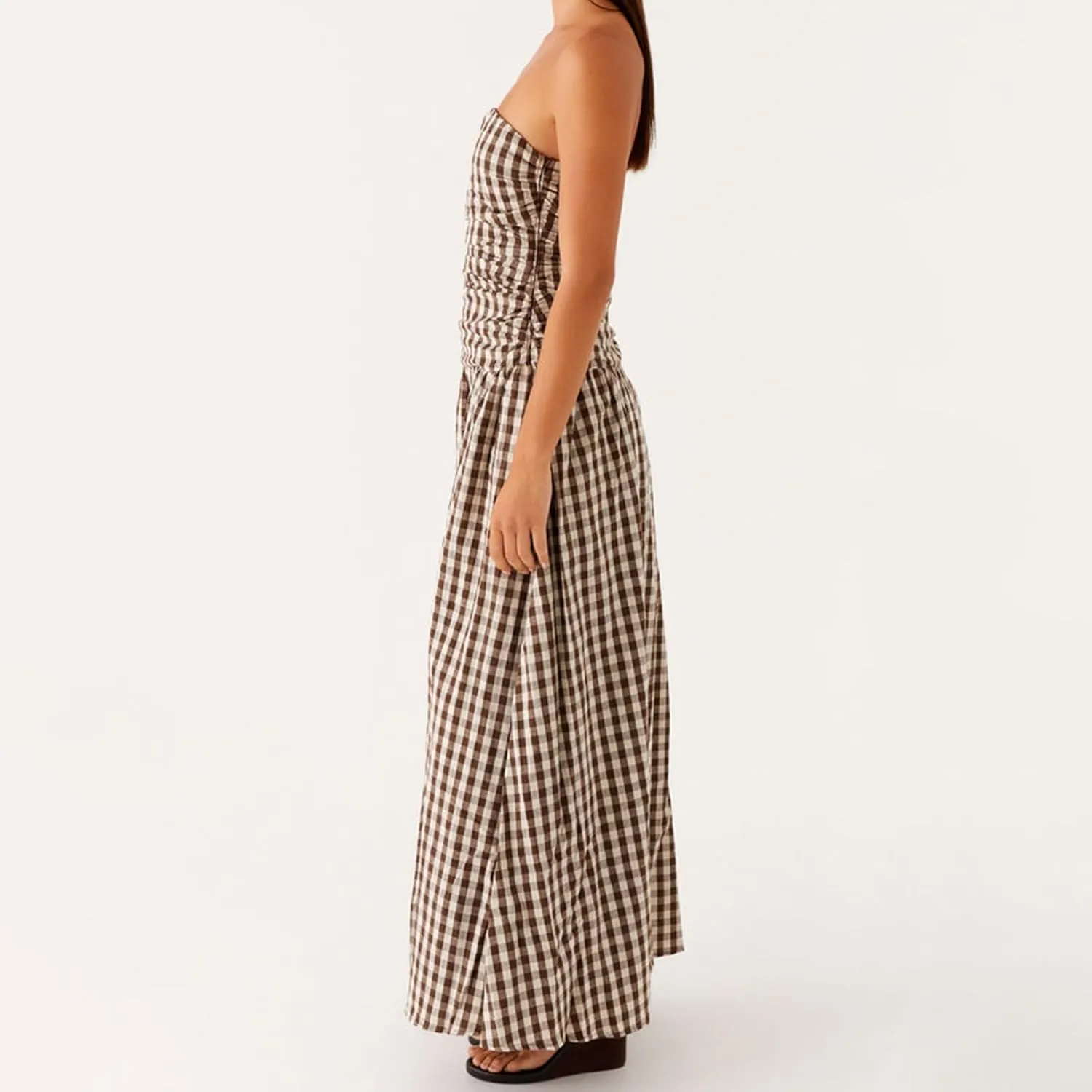 Women Summer Strapless Maxi Dress A Line Flowy Tube Top Dress Y2K Elegant Wedding Party Cocktail Long Dresses