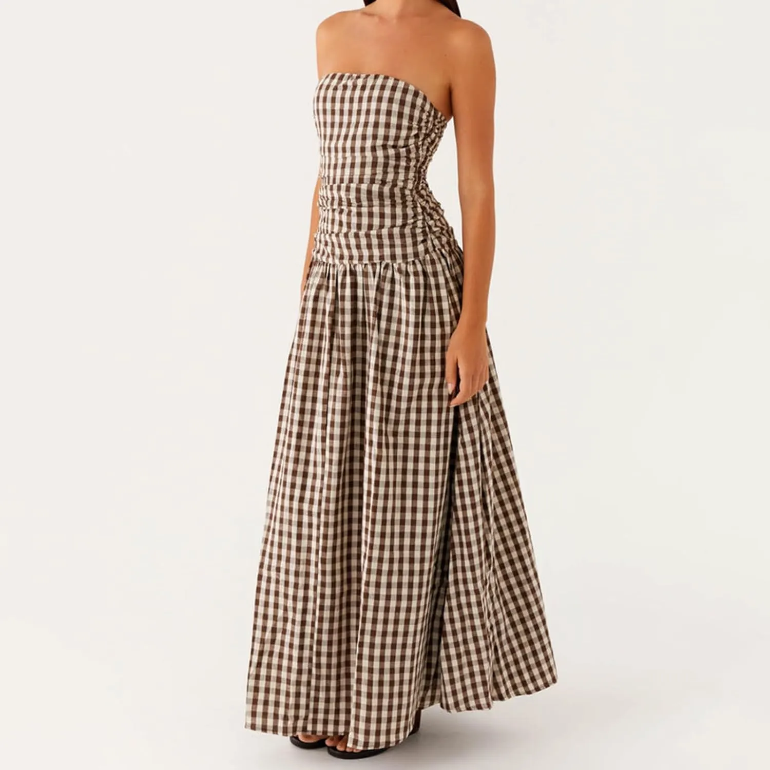 Women Summer Strapless Maxi Dress A Line Flowy Tube Top Dress Y2K Elegant Wedding Party Cocktail Long Dresses