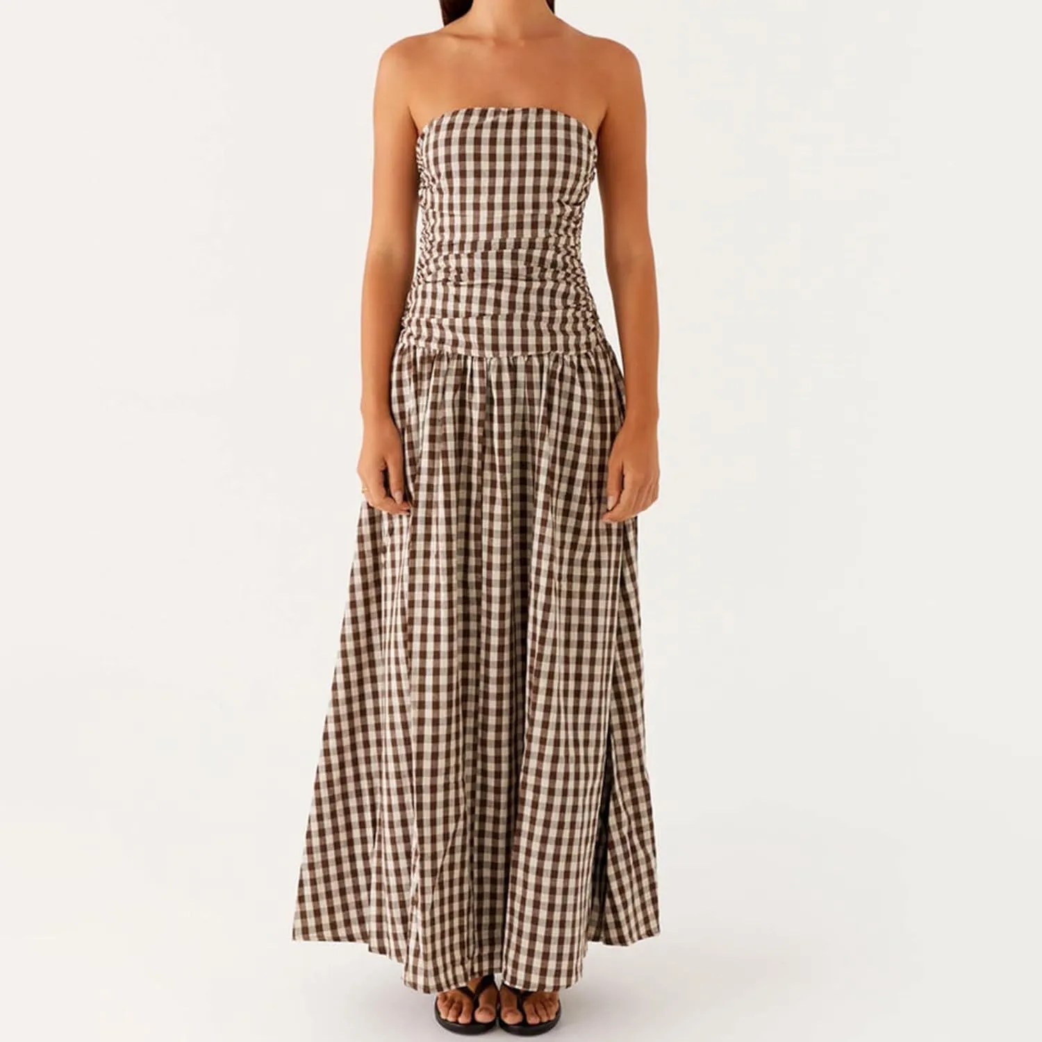 Women Summer Strapless Maxi Dress A Line Flowy Tube Top Dress Y2K Elegant Wedding Party Cocktail Long Dresses