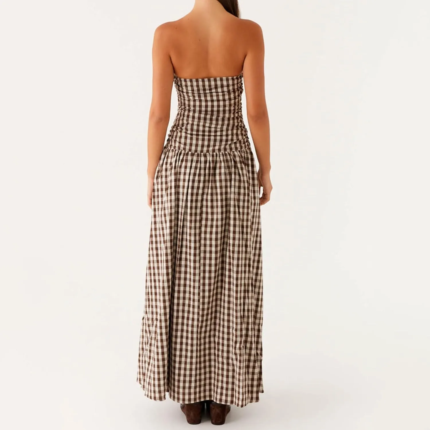 Women Summer Strapless Maxi Dress A Line Flowy Tube Top Dress Y2K Elegant Wedding Party Cocktail Long Dresses