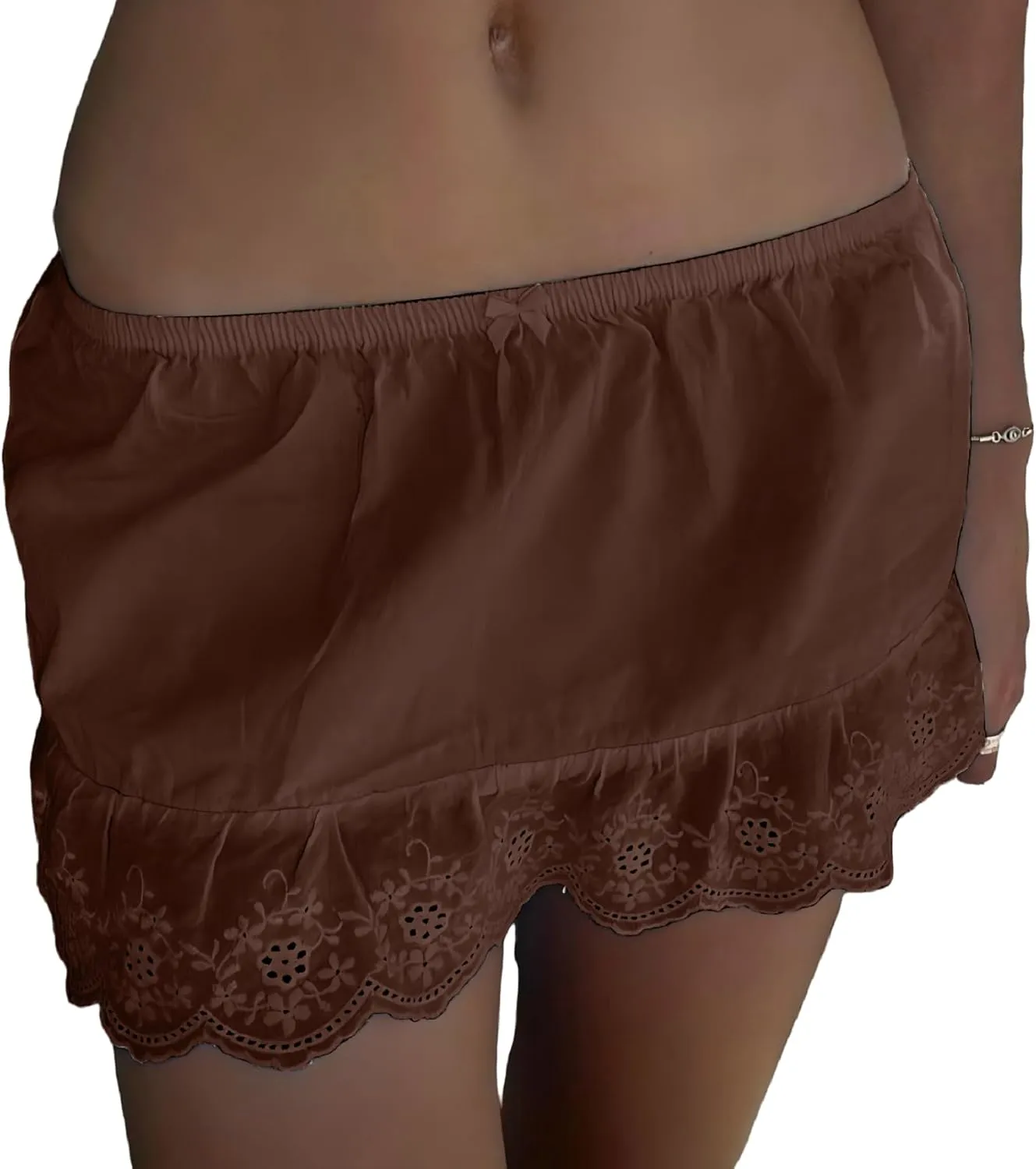 Women Y2k Lace Mini Skirt Boho Low Waist Floral Eyelet Short Aline Skirt Cute Ruffle Hem Concert Beach Skirt
