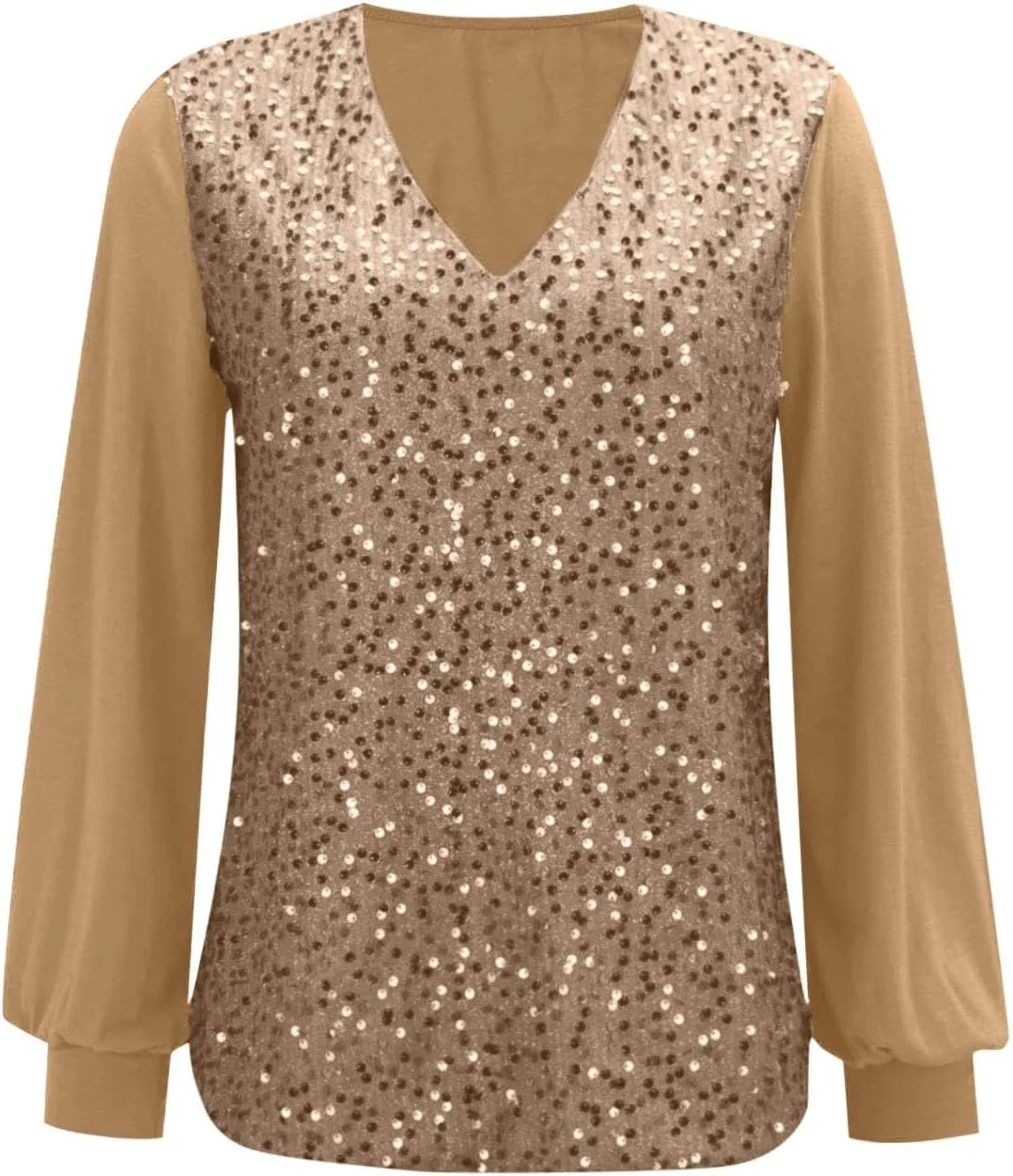 Women's Sequin Tops Sheer Long Sleeve Glitter Sparkly Party Blouse Velvet V-Neck Dressy Tops for Evening Party