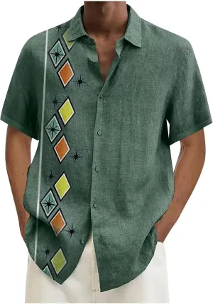 Ymosrh Men's Collared Shirt Casual Short Sleeve Printed Shirts Button Up Summer Beach Hawaiian Shirt, M-4XL