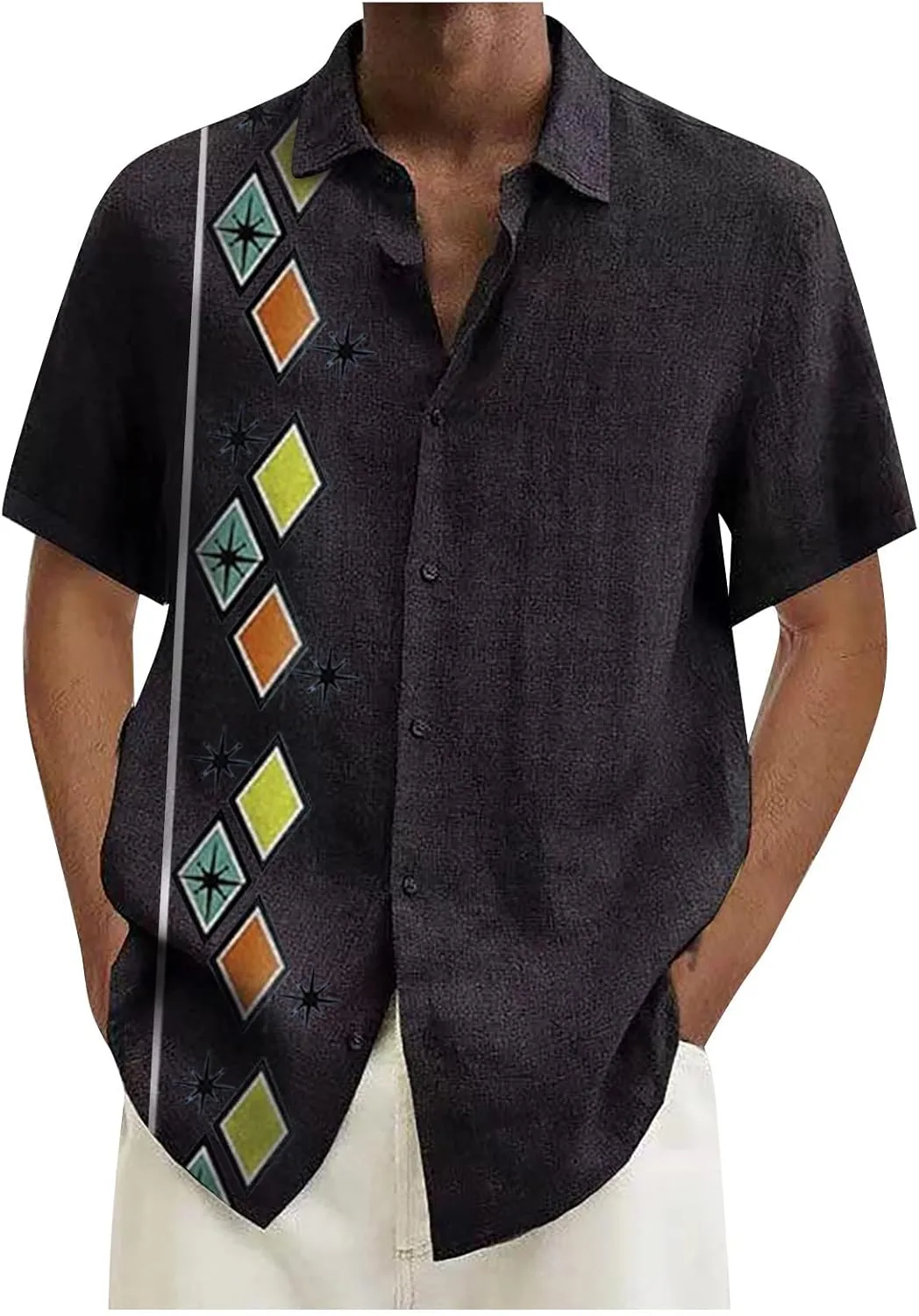 Ymosrh Men's Collared Shirt Casual Short Sleeve Printed Shirts Button Up Summer Beach Hawaiian Shirt, M-4XL