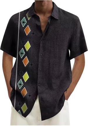 Ymosrh Men's Collared Shirt Casual Short Sleeve Printed Shirts Button Up Summer Beach Hawaiian Shirt, M-4XL